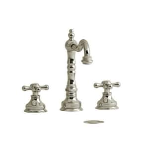Retro 8 in. Widespread Double-Handle Bathroom Faucet with Drain Kit Included in Polished Nickel