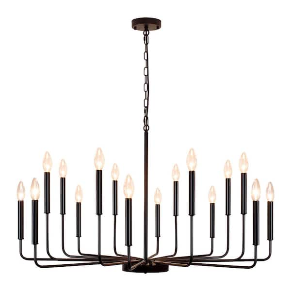 Rviezza 16-Light Modern Candle Chandelier Light Fixture, Rustic Metal black Chandeliers for Living Room, Kitchen, Entryway