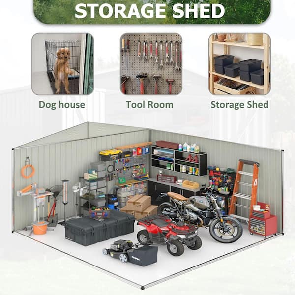 NETAJE 10 ft. W x 14 ft. D Metal Outdoor Storage Shed Featuring