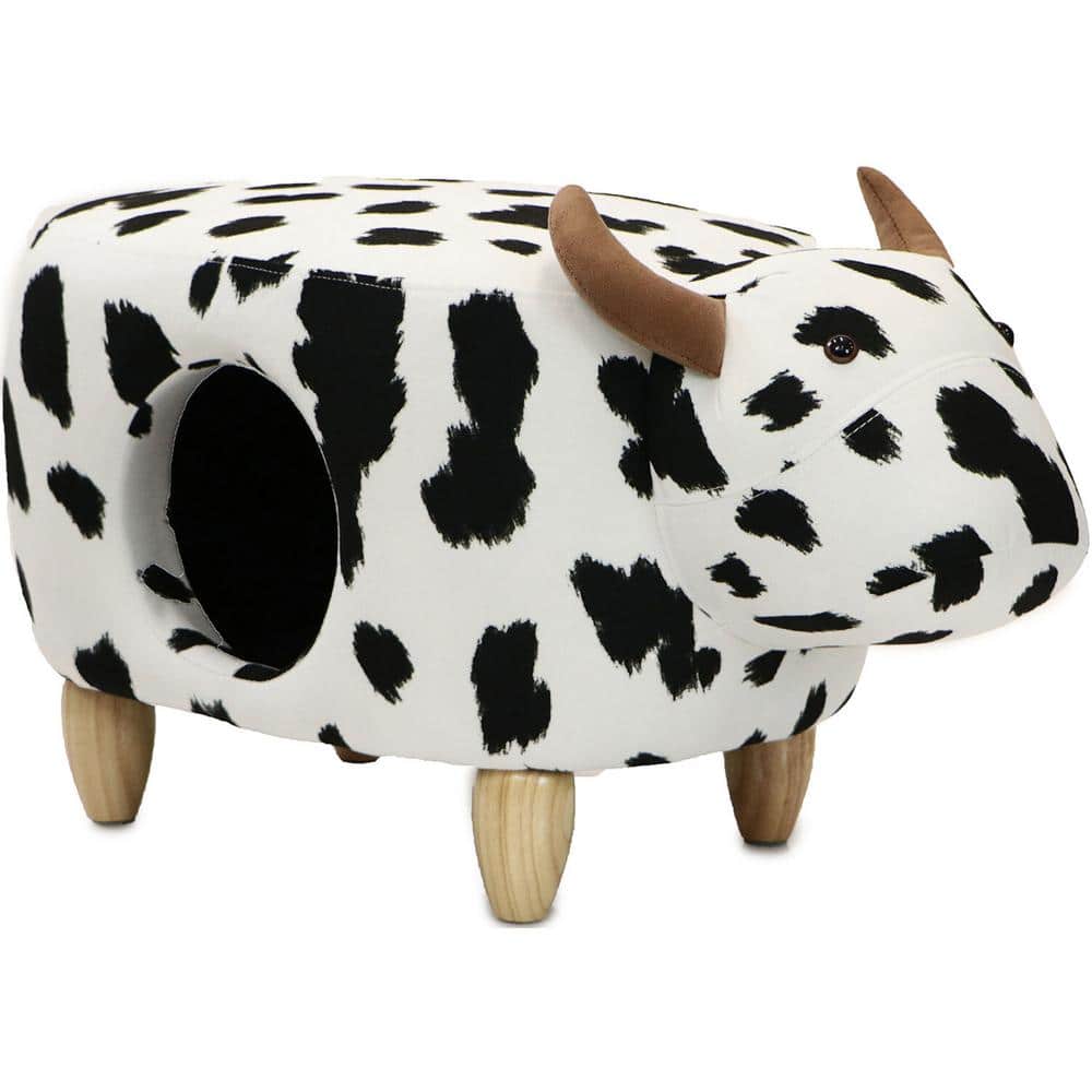 Black and White Cow Animal Shape Pet House Ottoman