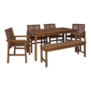Chevron Dark Brown 6-Piece Wood Outdoor Patio Dining Set