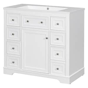36 in. W x 18 in. D x 35 in. H Single Sink Freestanding Bath Vanity in White with White Ceramic Top