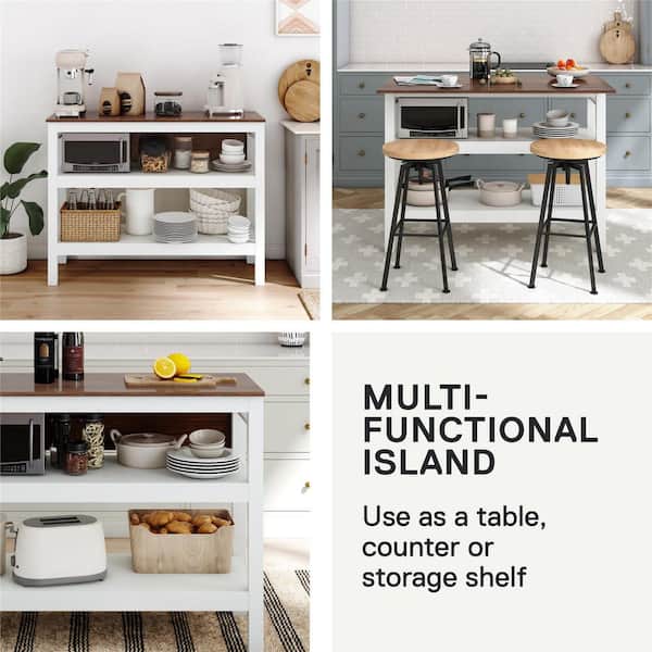 Novogratz Tallen Walnut, Wood Top, 48 in. W, Kitchen Island Table