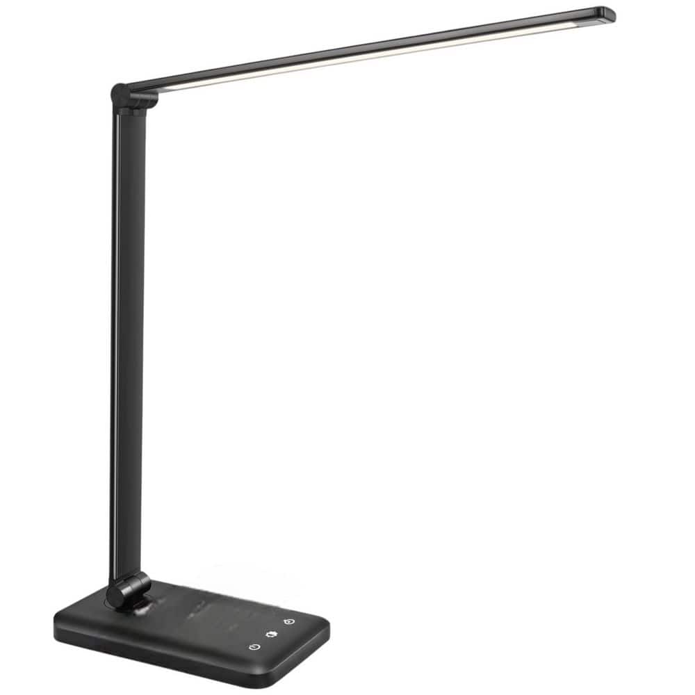15.35 in. Black LED Clip On Lights Desk Lamp with Wireless Charger, USB Cha