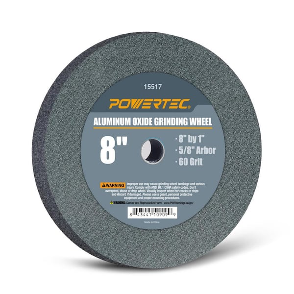 POWERTEC 8 in. x 1 in. 60-Grit 5/8 in. Arbor Aluminum Oxide Grinding Wheel for Bench Grinder