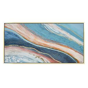 Blues and Reds in. Champagne Wooden Floating Frame Hand Painted Acrylic Abstract Wall Art 59 in. x 30 in.