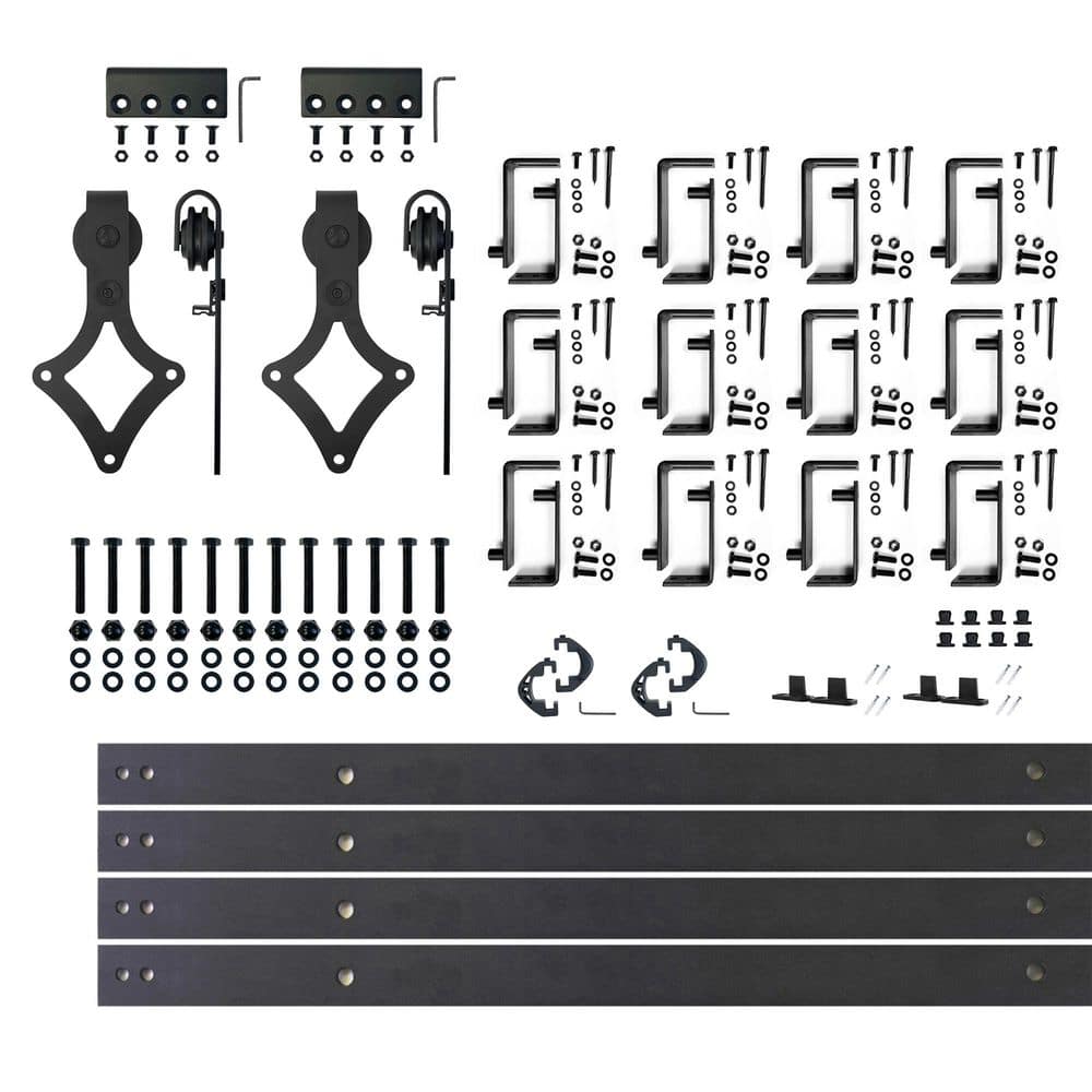 15 ft./180 in. Black Rustic Double Track Bypass U-Shape Sliding Barn Door Hardware Kit - Diamond Design Roller price history on PriceWatchPro