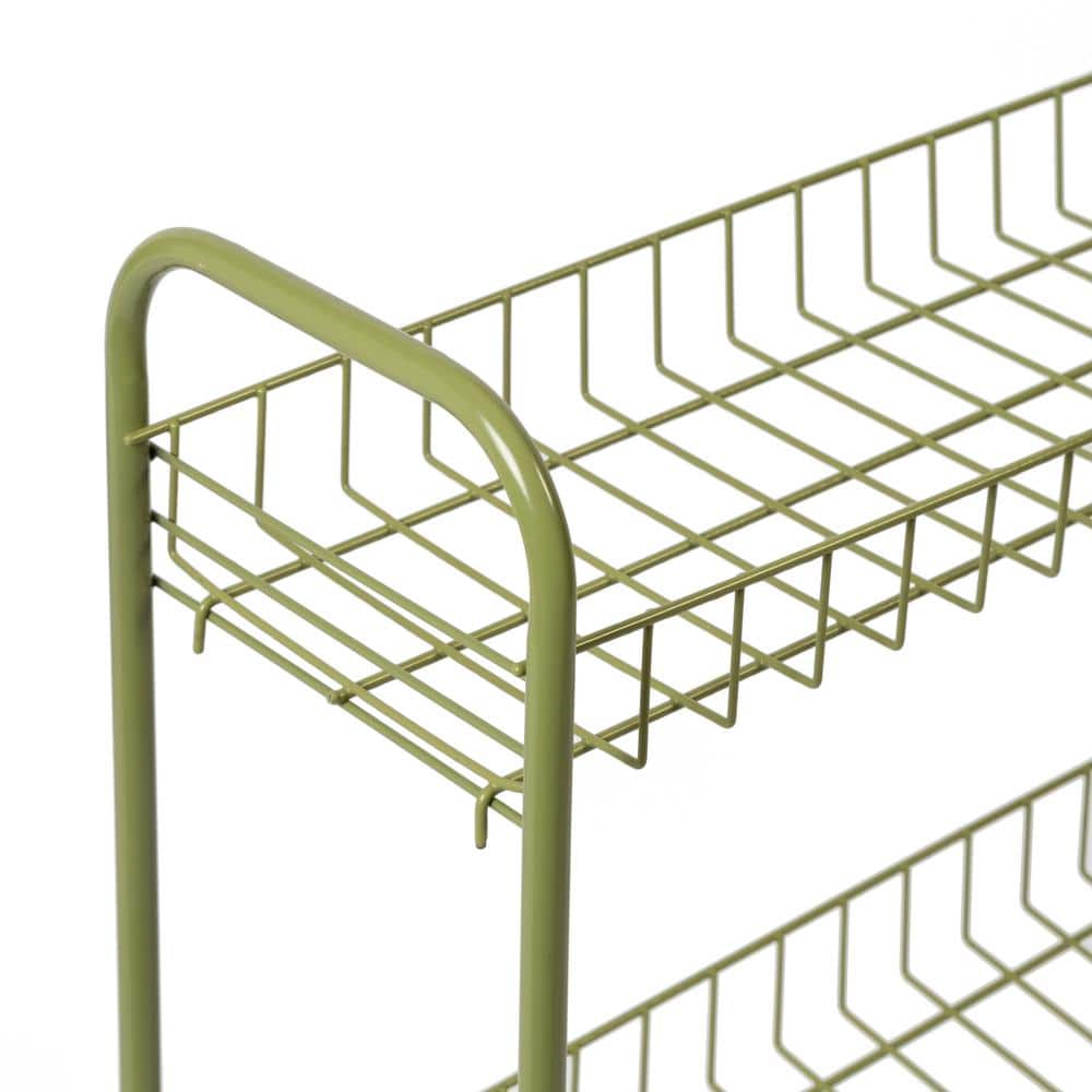 Olive Green 3-Tier Rust-Resistant Steel Rolling Cart