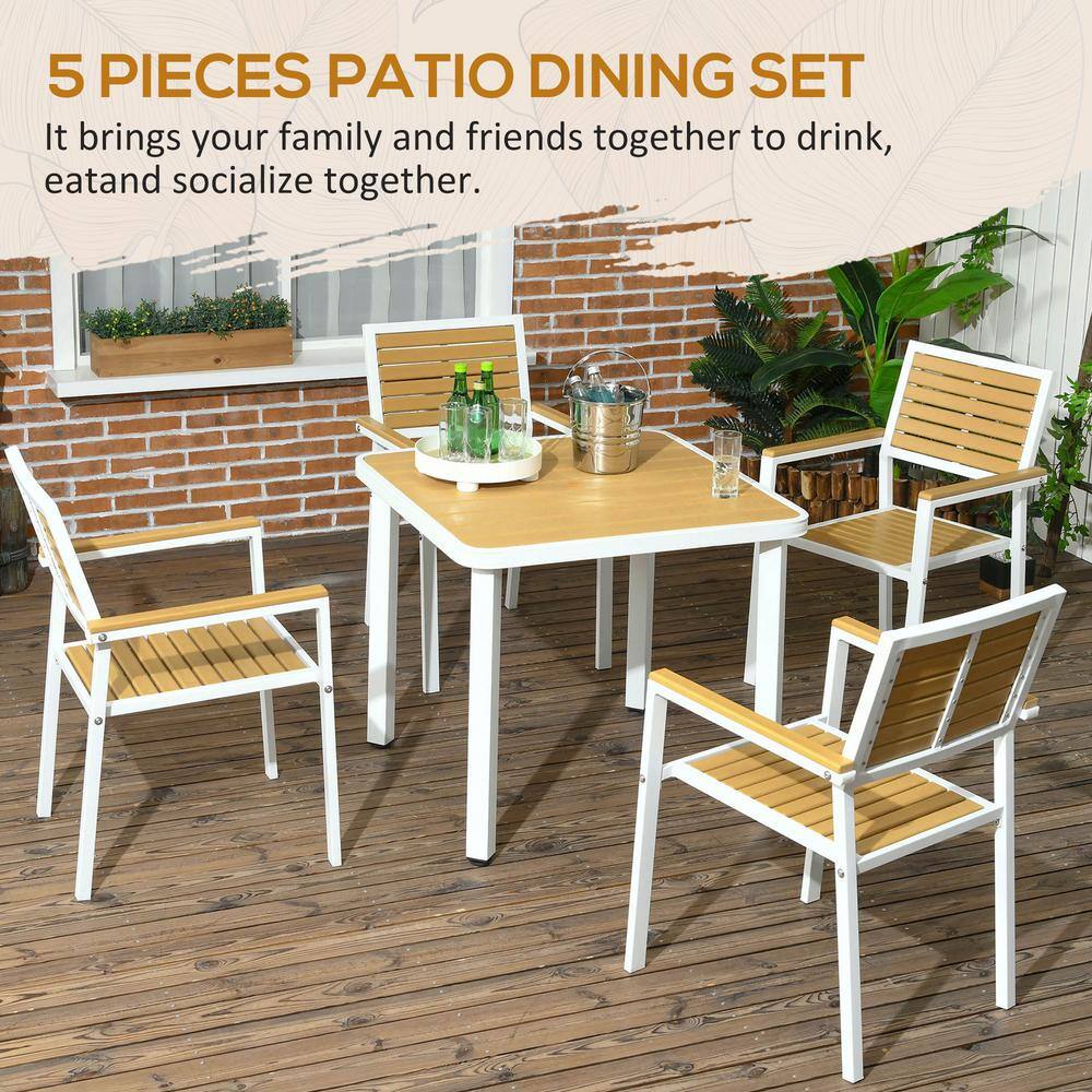 4-Piece White and Light Brown Aluminum Outdoor Dining Set