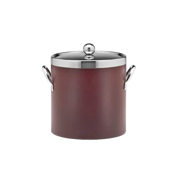 Kraftware SoHo Claret Leatherette 3 Qt. Ice Bucket with Stitched Handles, Leatherette Domed RG Lid and Chrome Side Hardware