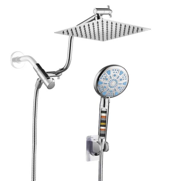 Rainfull 2-in-1 9-Spray Pattern Adjustable Wall Mount Shower Head with Filter 1.8 GPM and Handheld Shower Head in Chrome
