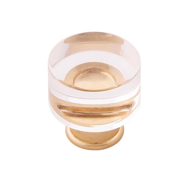 HICKORY HARDWARE Midway 1-1/4 in. Dia Crysacrylic with Brushed Golden Brass Cabinet Knob (10-Pack)