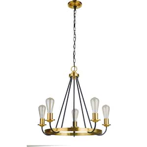 Randolph 5-Light Flat Black/Satin Brass Finish Transitional Chandelier for Kitchen/Dining/Foyer, No Bulbs Included