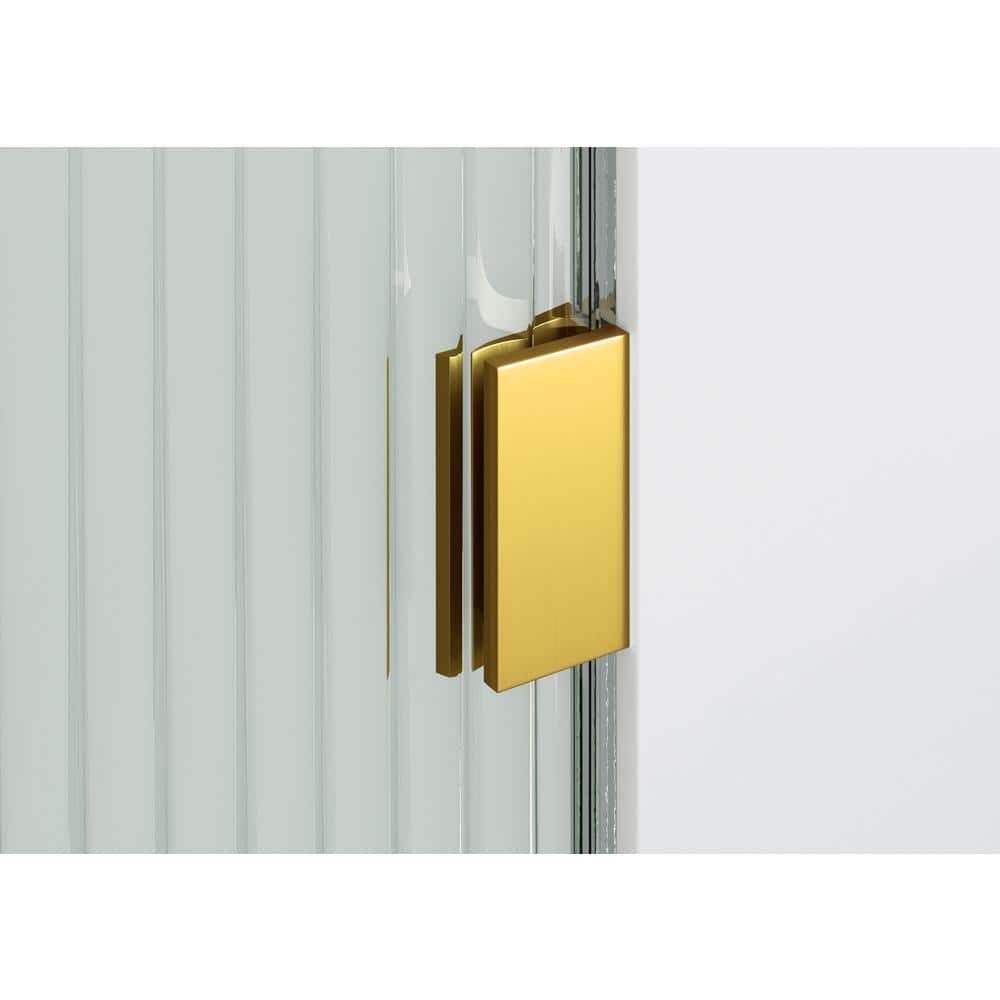 Gaia 36" x 78" Frameless Fluted Glass Shower Panel with Satin Brass Hardware