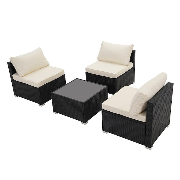 Unbranded 4-Piece Outdoor Patio Conversation Set with Cushions in White