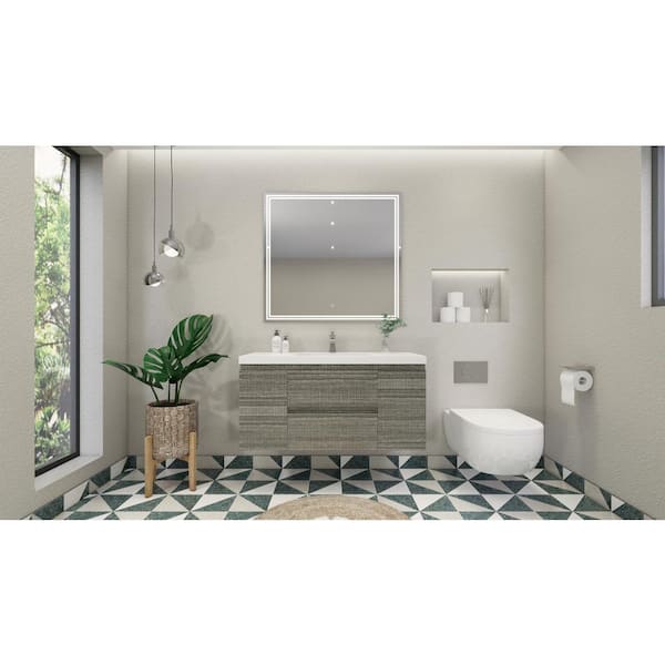 Moreno Bath Bohemia 48 in. W Bath Vanity in High Gloss Ash Gray with Reinforced Acrylic Vanity Top in White with White Basin