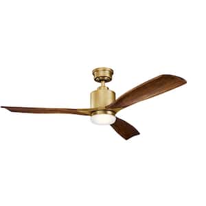 Ridley II 52 in. Indoor Natural Brass Downrod Mount Ceiling Fan with Integrated LED with Wall Control Included