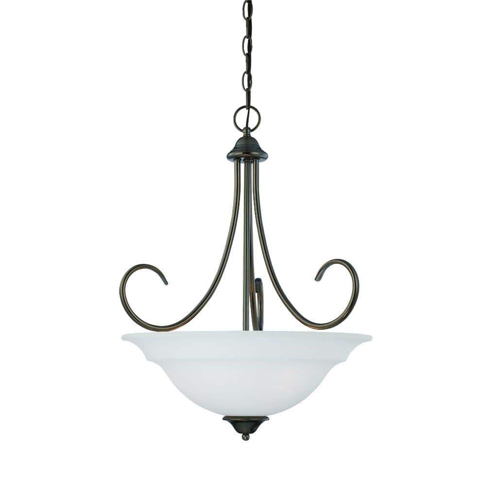 Bella 3-Light Oiled Bronze Pendant with White Glass Shade
