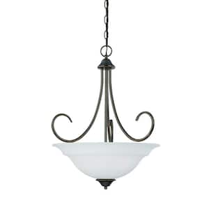 Bella 3-Light Oiled Bronze Pendant with Etched Glass Shade