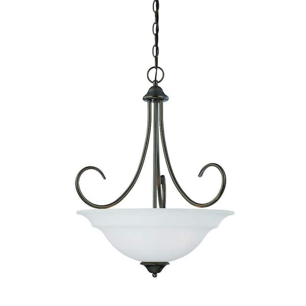 Thomas Lighting Bella 3-Light Oiled Bronze Pendant with Etched Glass Shade