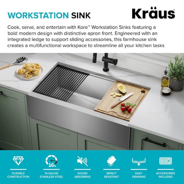 Kraus KWF41036 36 Inch Kore™ Workstation Single Bowl Farmhouse