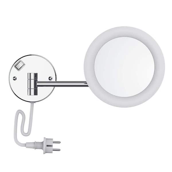 INSTER 8 in. x 8 in. LED Lighted Round Wall Mount 3X Magnification Bathroom Makeup Mirror in Chrome