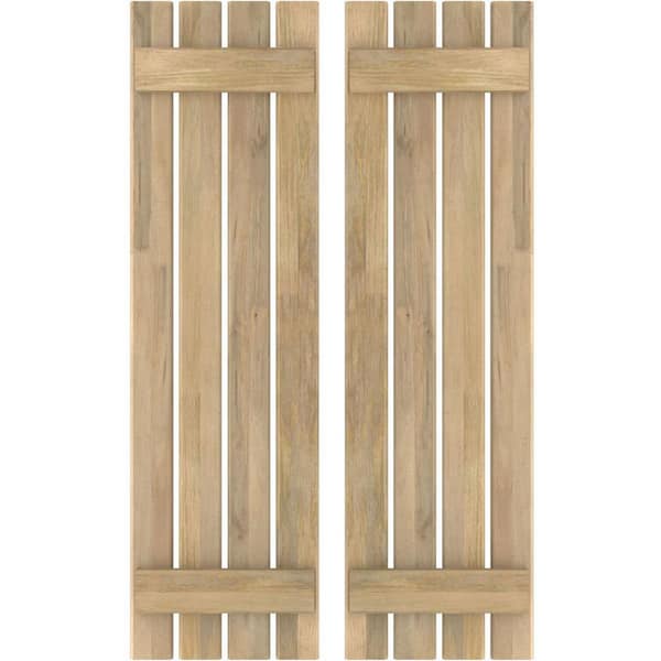 Ekena Millwork 15-1/2 in. W x 41 in. H Americraft 4-Board Exterior Real Wood Spaced Board and Batten Shutters in Unfinished