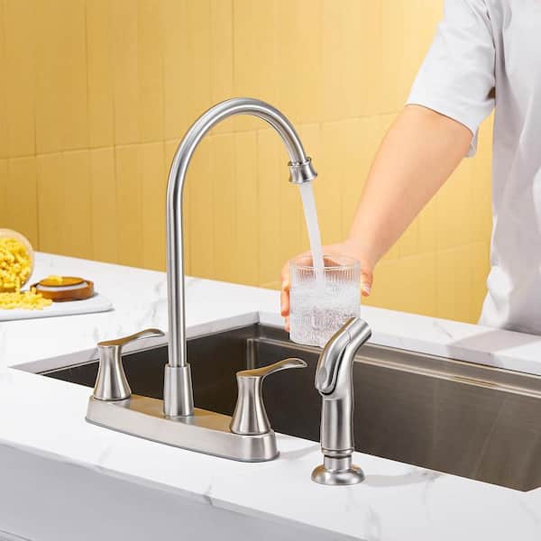 MTTCLE Double Handle Deck Mount Standard Kitchen Faucet 4 Hole