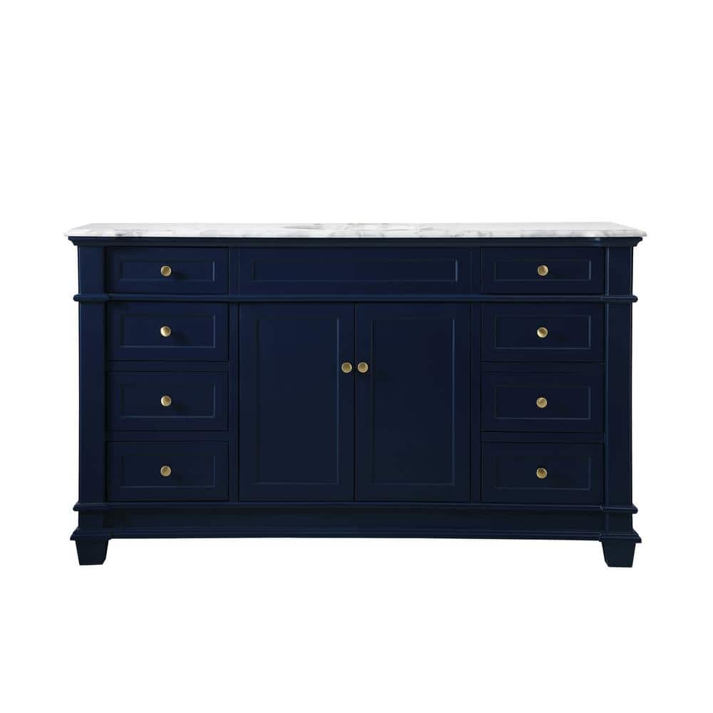 Timeless Home 60 in. W x 21.5 in.D x 35 in.H Single Bath Vanity in Blue wit