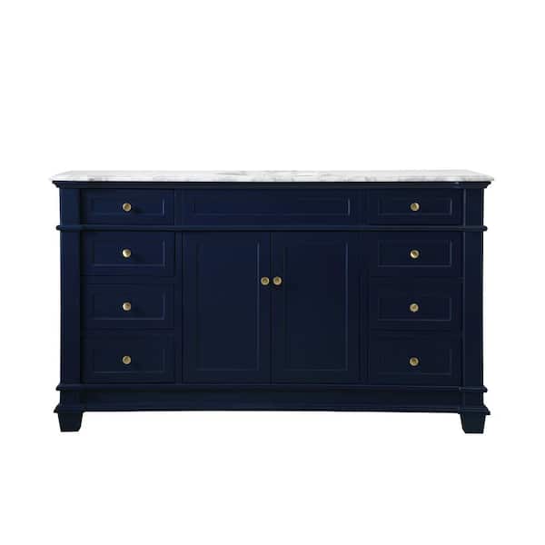 Unbranded Timeless Home 60 in. W x 21.5 in.D x 35 in.H Single Bath Vanity in Blue with Marble Vanity Top in White with White Basin
