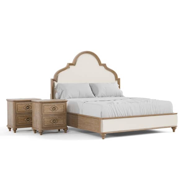 Brightwell 3-Piece Rustic Oak Wood King Bedroom Set With 2 Nightstands
