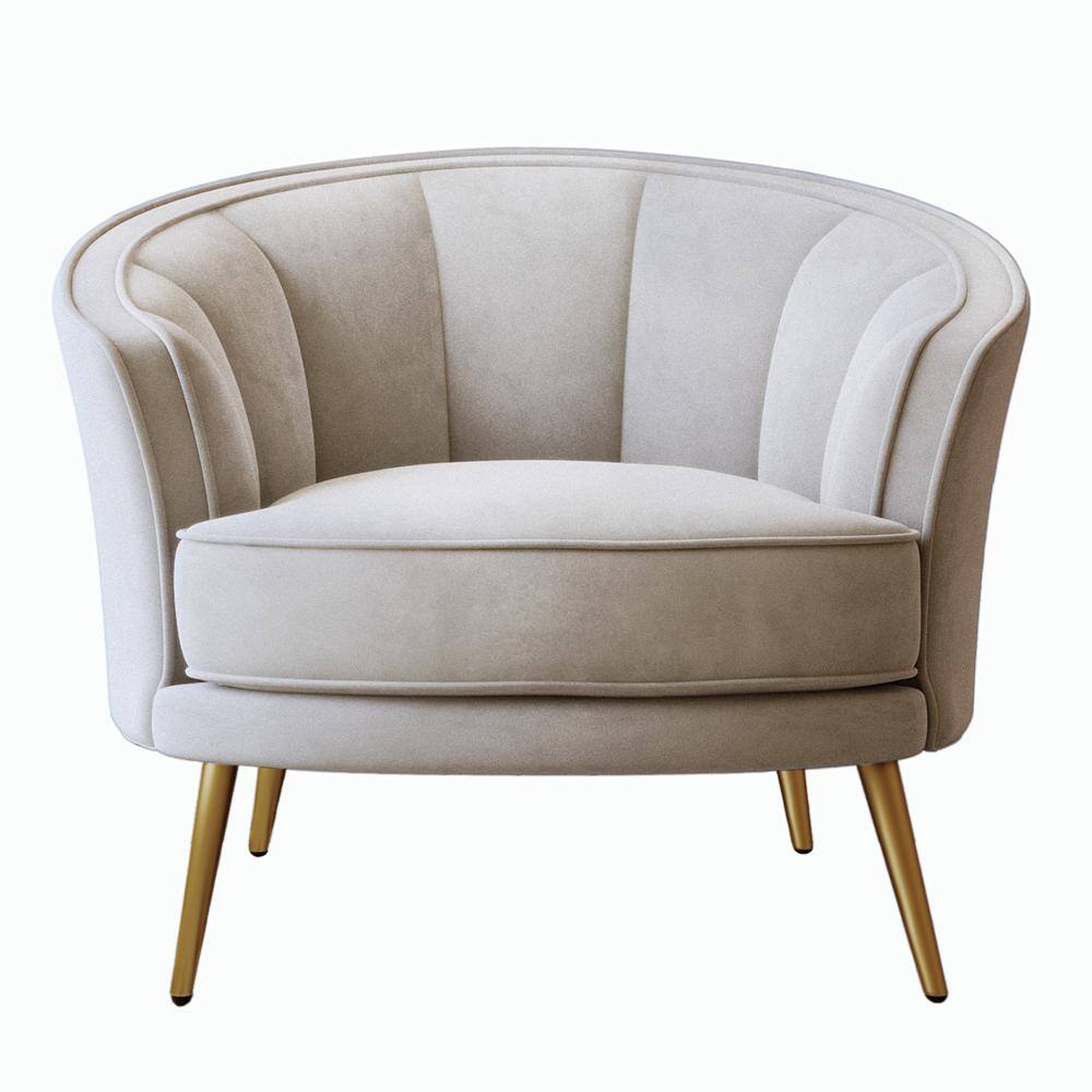 beige velvet accent chair