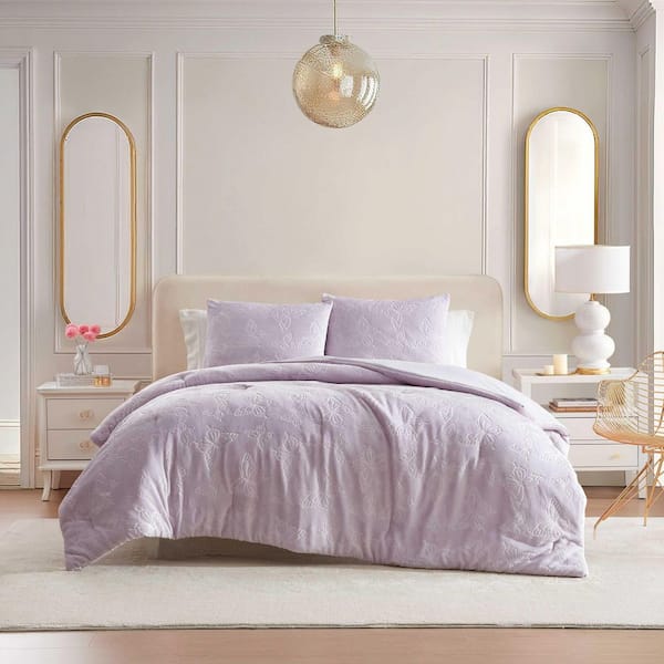 Butterfly Embossed 3-Piece Lavender Soft Plush Full/Queen Comforter Set