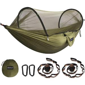 9 ft. Portable Travel Camping Hammock with Pop-up Net in Army Green, 660 lbs. Load with 2 Tree Slings