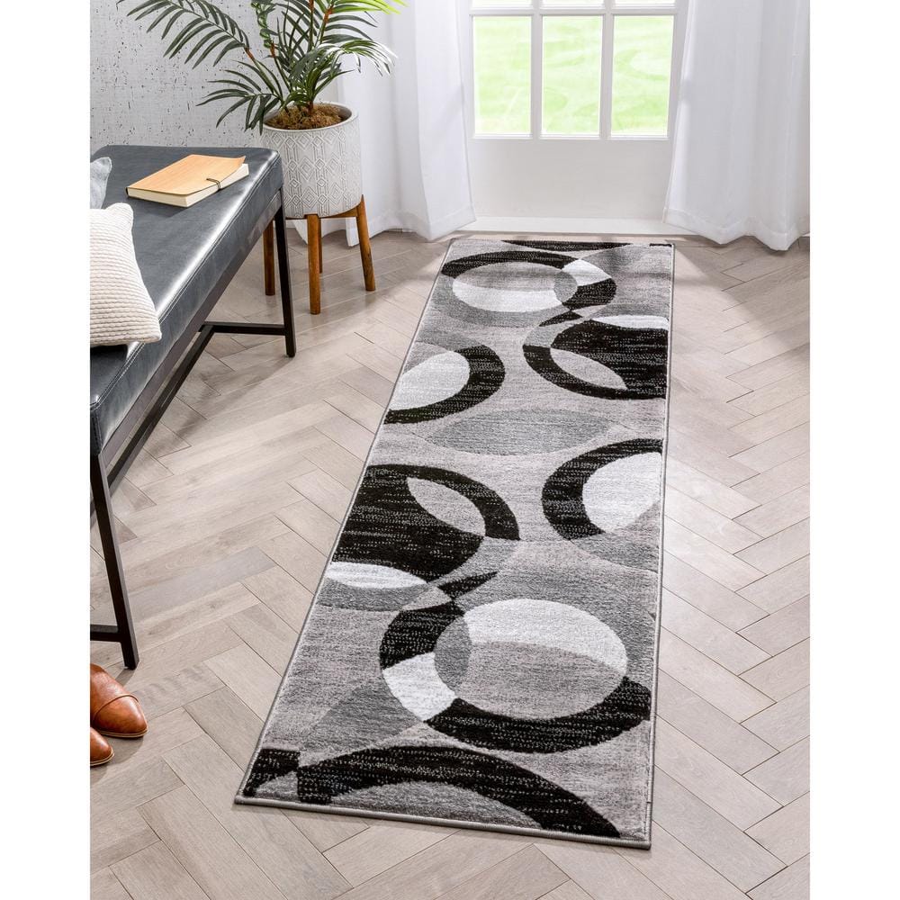 Gray Geometric Flat Woven Runner Rug with Jute Backing
