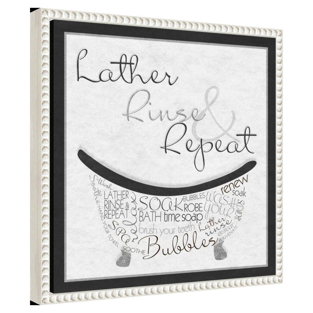 Sylvie Beaded White Floater Frame Bath Time Quote Canvas Art
