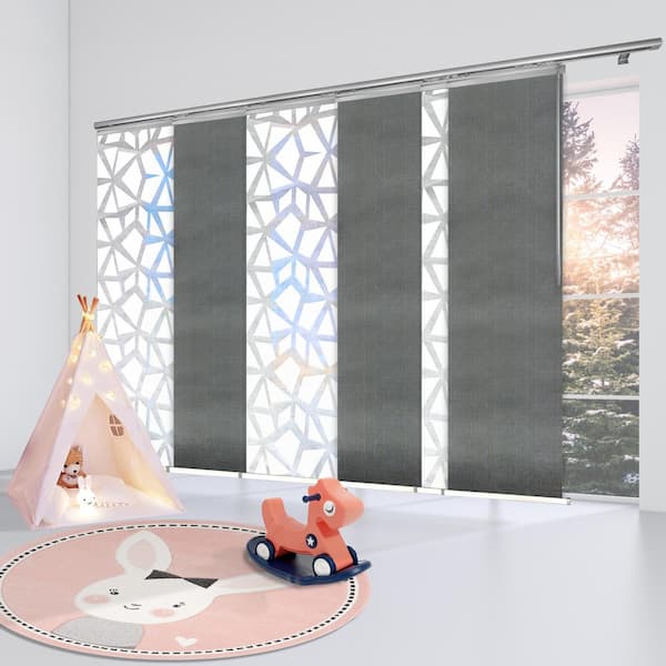 EMOH Metallic Snow 70 in. - 130 in. W x 94 in. L Adjustable 6- Panel White Single Rail Panel Track with 23.5 in. Slates