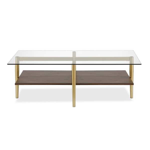 HomeRoots Mariana 47 in. Rectangle Gold Glass Coffee Table