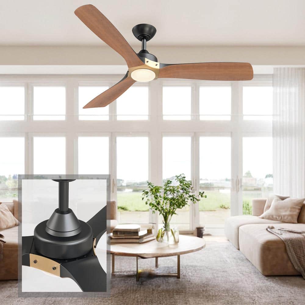 Matte Black and Distressed Koa 52" Ceiling Fan with LED Light and Remote
