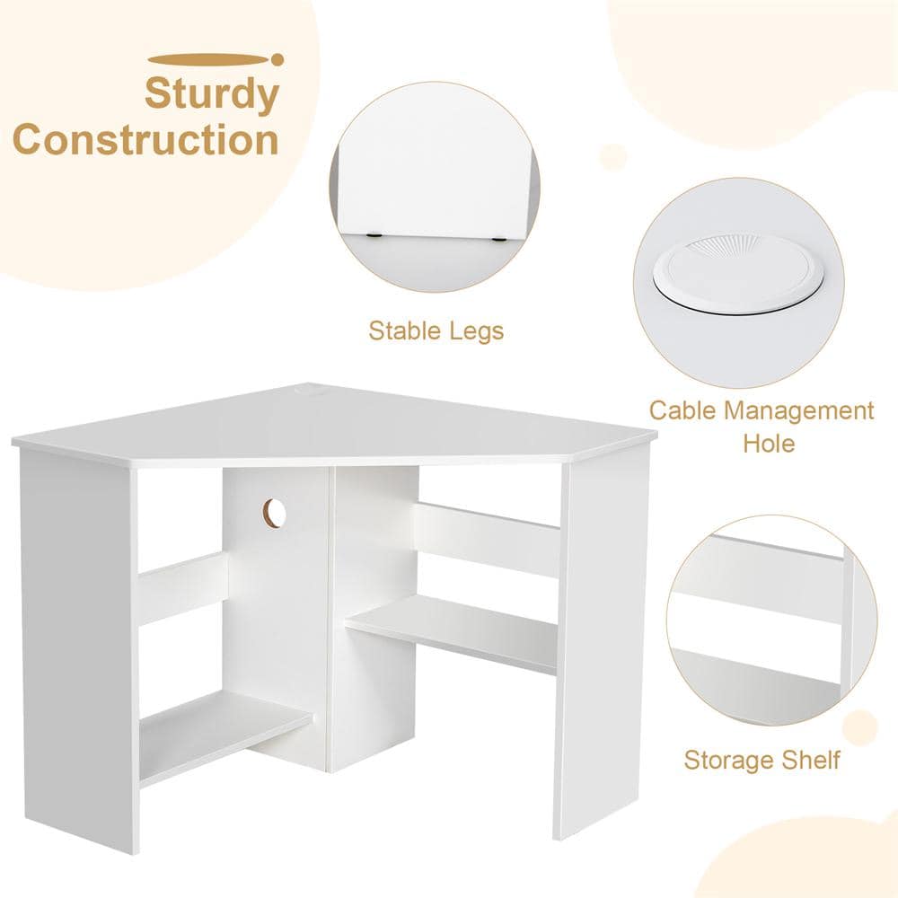 White Wood Corner Computer Desk with Storage Shelves