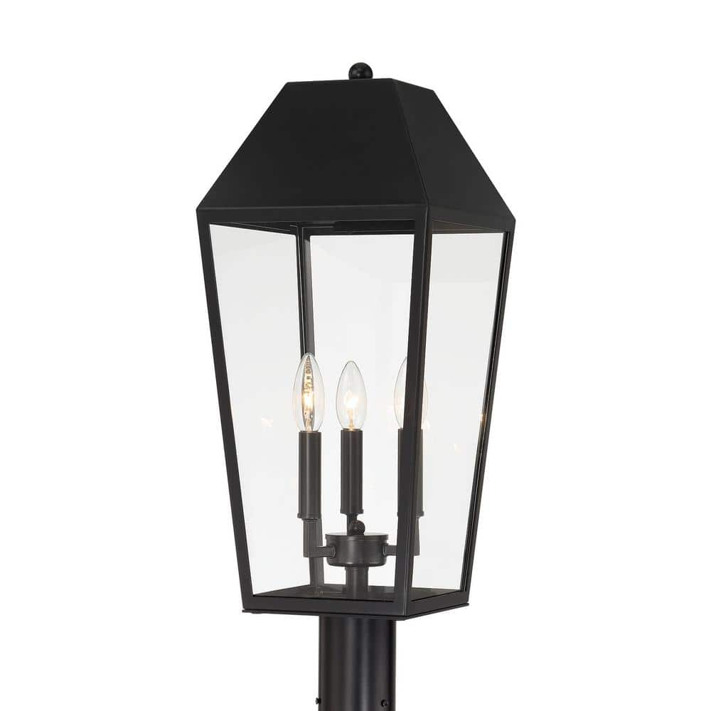 Easylite 3-Light Black Metal Hardwired Outdoor Weather Resistant Post Light Set with No Bulbs Included