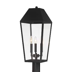 3-Light Black Metal Hardwired Outdoor Weather Resistant Post Light Set with No Bulbs Included