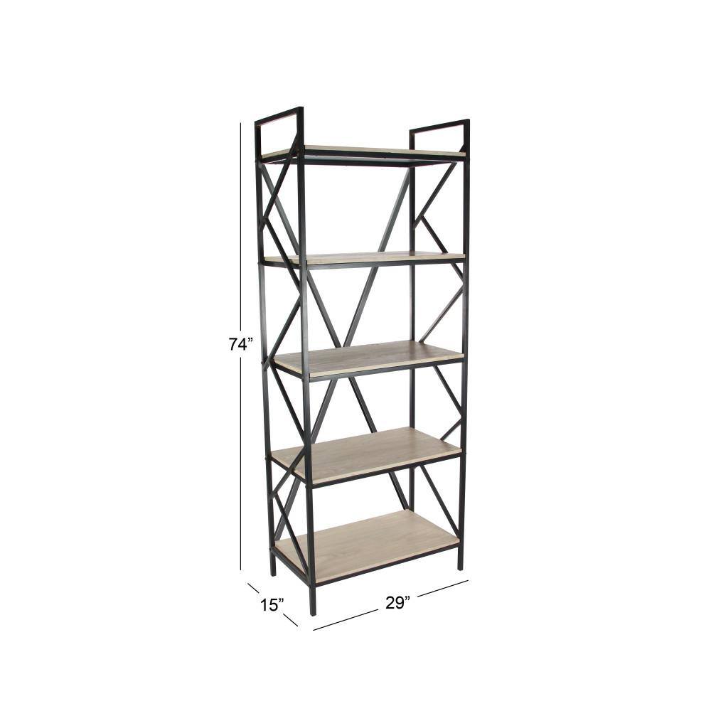 Industrial Brown Wood and Black Metal 5-Tier Étagère