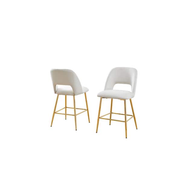 Best Quality Furniture Xavi 24 in. Cream High Back Metal Frame Counter Stool With Velvet Fabric And Gold Chrome Legs (Set of 2)