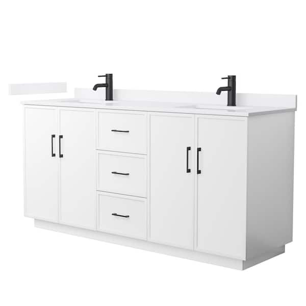 Wyndham Collection Elan TK 72 in. Double Freestanding White Bath Vanity with White Cultured Marble Top (Assembled)