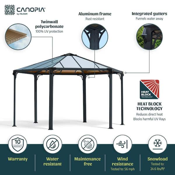 Monaco Hexagonal 13 ft. x 15 ft. Gray/Bronze Outdoor Gazebo