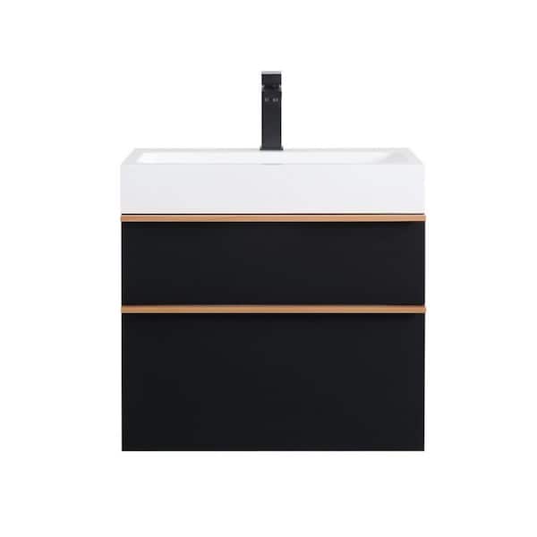 24 in. W x 19 in. D x 23 in. H Wall-Mounted Bath Vanity in Black with White Acrylic Top