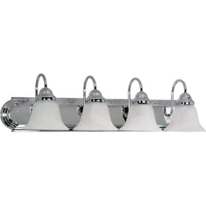 4-Light Polished Chrome Vanity Light with Alabaster Glass Bell Shades