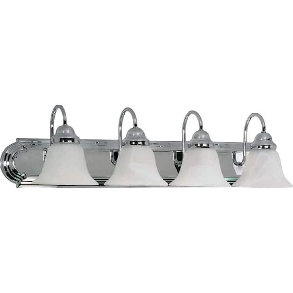 SATCO 4-Light Polished Chrome Vanity Light with Alabaster Glass Bell Shades