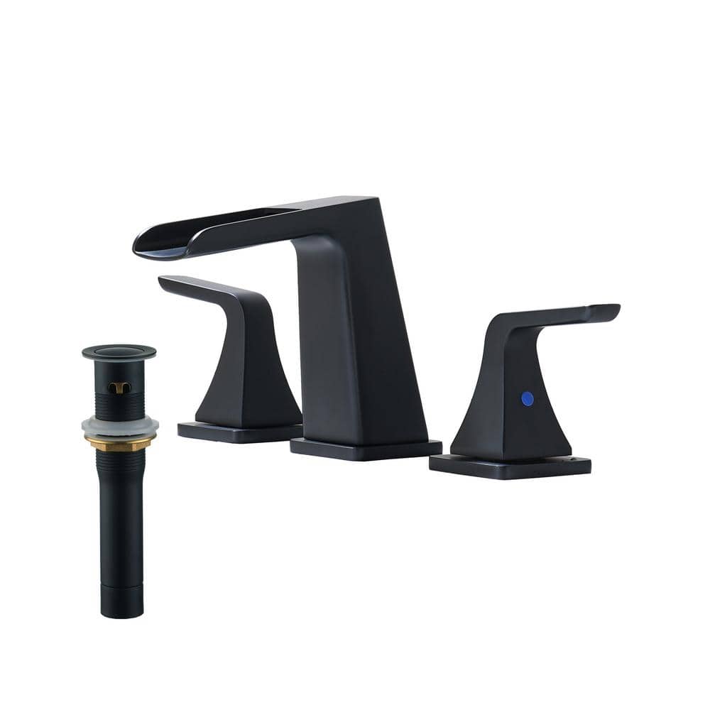 Matte Black Brass Waterfall Spout Bathroom Faucet Set